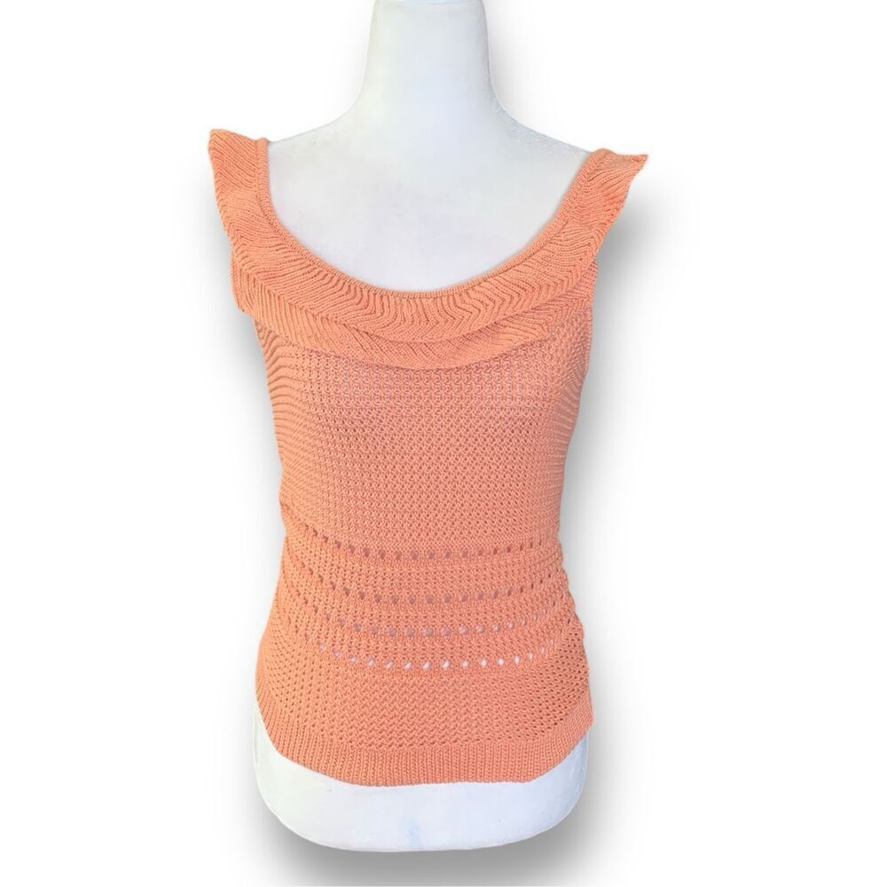 Poof New York Knit Tank Peach Sleeveless‎ Ruffle Scoop Neck Size Small Romantic